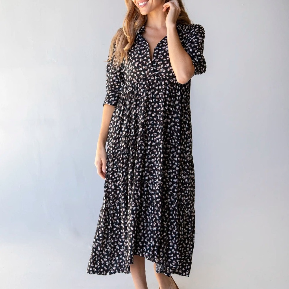 Floral Black Midi Dress